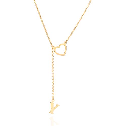 GOLD LETTER AND HEART Y NECKLACE-LETTER Y