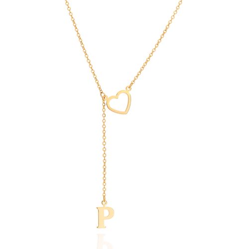 GOLD LETTER AND HEART Y NECKLACE-LETTER P