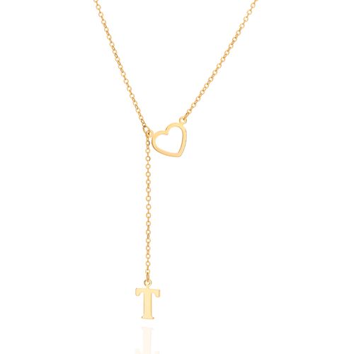 GOLD LETTER AND HEART Y NECKLACE-LETTER T