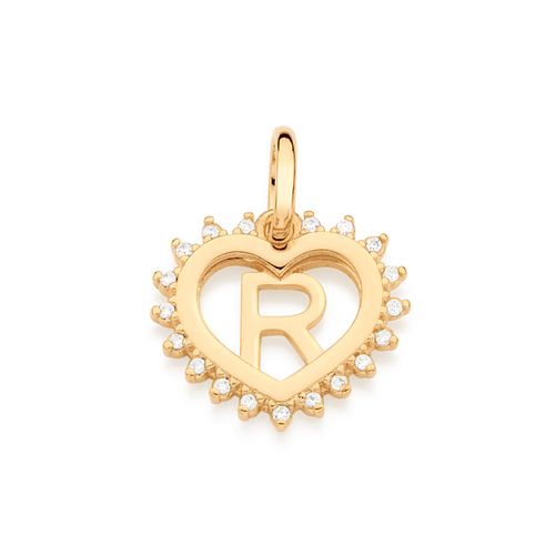 GOLD STUDDED HEART LETTER PENDANT -LETTER R