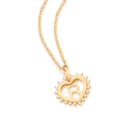 GOLD STUDDED HEART LETTER PENDANT -LETTER R