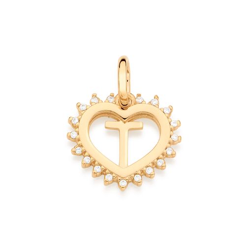 GOLD STUDDED HEART LETTER PENDANT -LETTER T