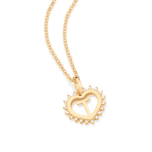 GOLD STUDDED HEART LETTER PENDANT -LETTER T