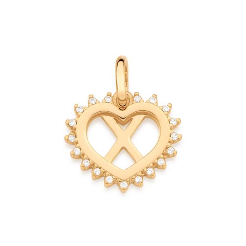 GOLD STUDDED HEART LETTER PENDANT -LETTER X