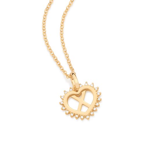 GOLD STUDDED HEART LETTER PENDANT -LETTER X