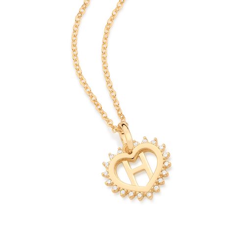 GOLD STUDDED HEART LETTER PENDANT -LETTER H