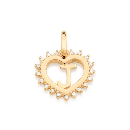 GOLD STUDDED HEART LETTER PENDANT -LETTER J