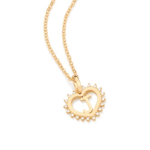 GOLD STUDDED HEART LETTER PENDANT -LETTER J