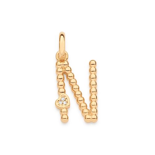 GOLD TEXTURED AND HEART LETTER PENDANT-LETTER N