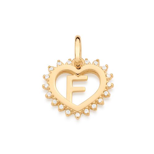 GOLD STUDDED HEART LETTER PENDANT -LETTER F