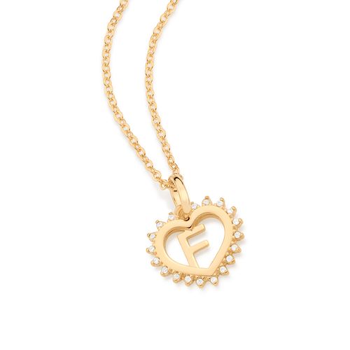 GOLD STUDDED HEART LETTER PENDANT -LETTER F