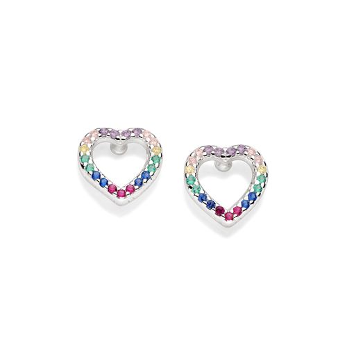 SILVER 925 COLORFUL HEART STUD EARRINGS