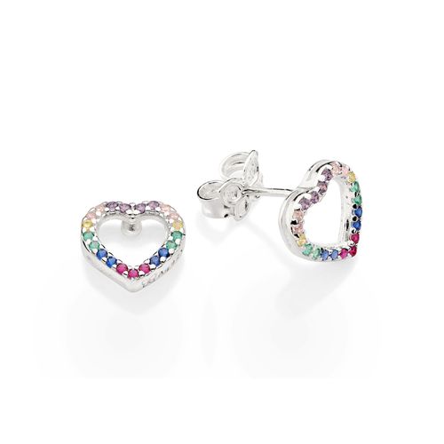 SILVER 925 COLORFUL HEART STUD EARRINGS