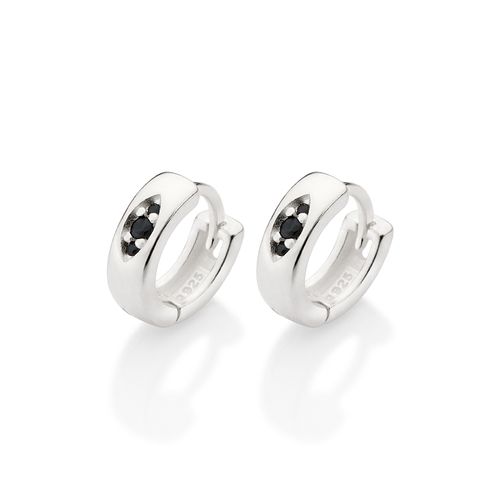 SILVER 925 MEN'S ONYX HUGGIE EARRINGS