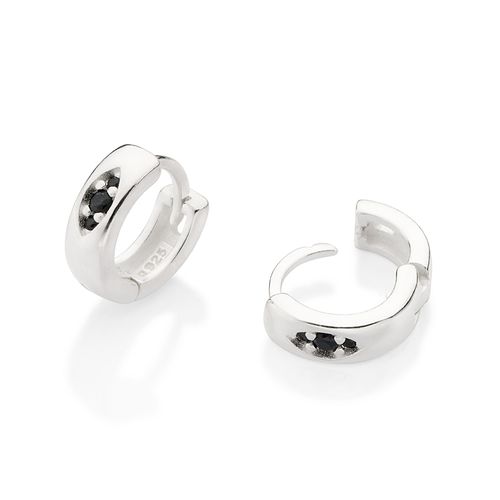 SILVER 925 MEN'S ONYX HUGGIE EARRINGS