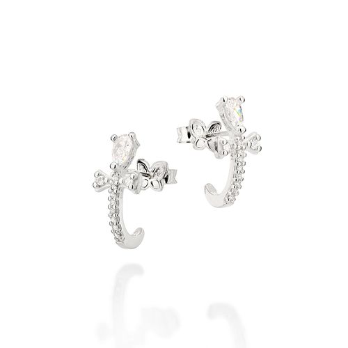 SILVER 925 STUDDED CROSS HUGGIE EARRINGS