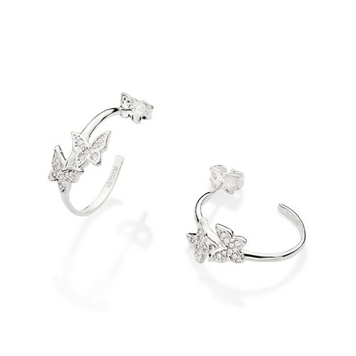 SILVER 925 DOUBLE BUTTERFLY HOOP EARRINGS