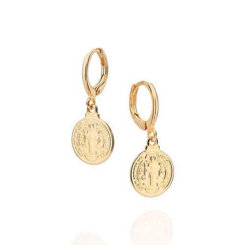 GOLD SAINT BENEDICT HUGGIE EARRINGS