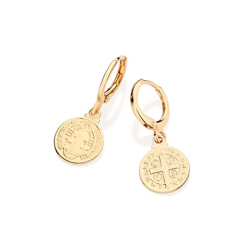 GOLD SAINT BENEDICT HUGGIE EARRINGS