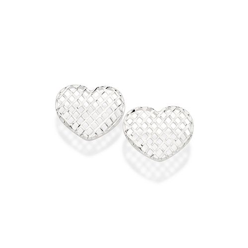 SILVER 925 HOLLOW TEXTURED HEART STUD EARRINGS