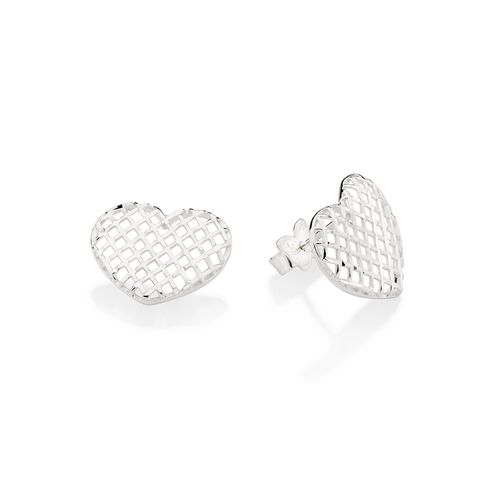 SILVER 925 HOLLOW TEXTURED HEART STUD EARRINGS