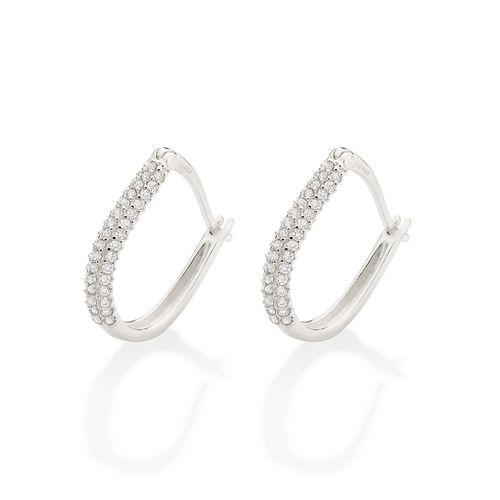 SILVER 925 OVAL STUDDED HUGGIE EARRINGS