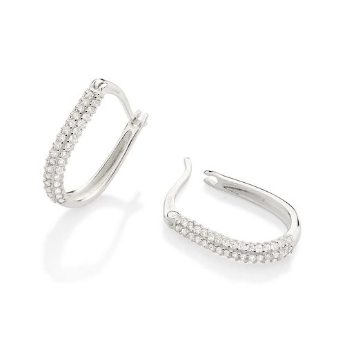 SILVER 925 OVAL STUDDED HUGGIE EARRINGS