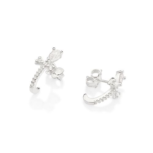 SILVER 925 STUDDED CROSS HUGGIE EARRINGS