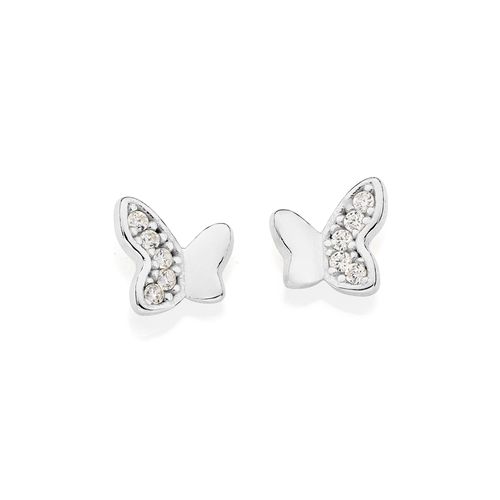 SILVER HALF-N-HALF BUTTERFLY STUD EARRINGS