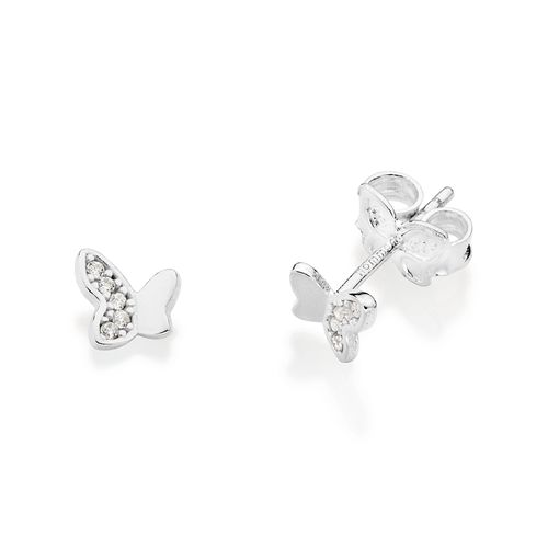 SILVER HALF-N-HALF BUTTERFLY STUD EARRINGS