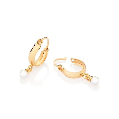 GOLD HORSE SHOE PEARL HUGGIE EARRINGS