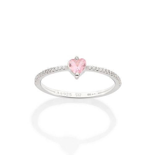 SILVER 925 PINK HEART SOLITAIRE RING