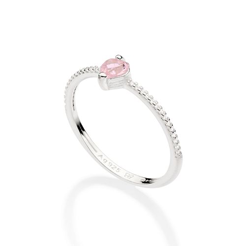 SILVER 925 PINK HEART SOLITAIRE RING