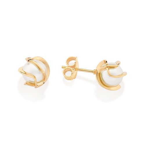 GOLD WRAPPED PEARL STUD EARRINGS