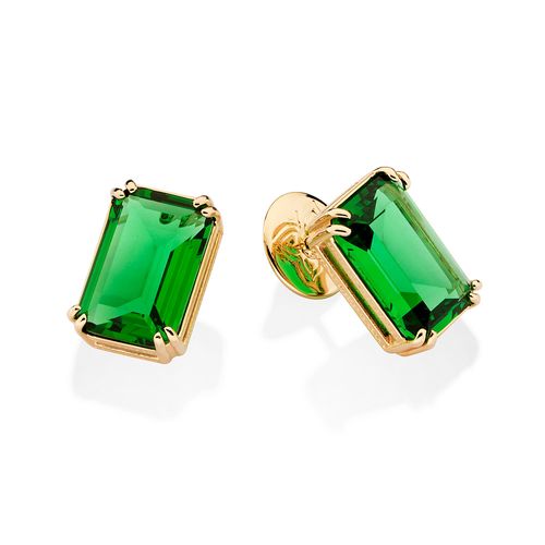 GOLD GREEN RECTANGULAR STUD EARRINGS