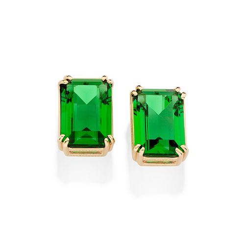 GOLD GREEN RECTANGULAR STUD EARRINGS