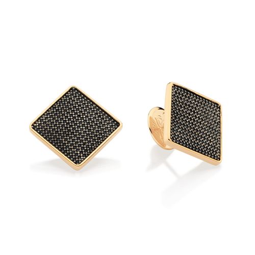 GOLD BLACK RHOMBUS BUTTON EARRINGS