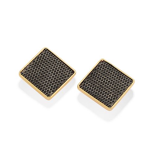 GOLD BLACK RHOMBUS BUTTON EARRINGS