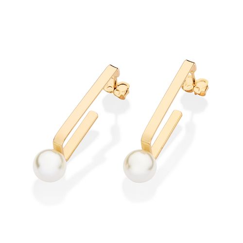 GOLD PEARL OF TIME SQUARE HOOP EARRINGS