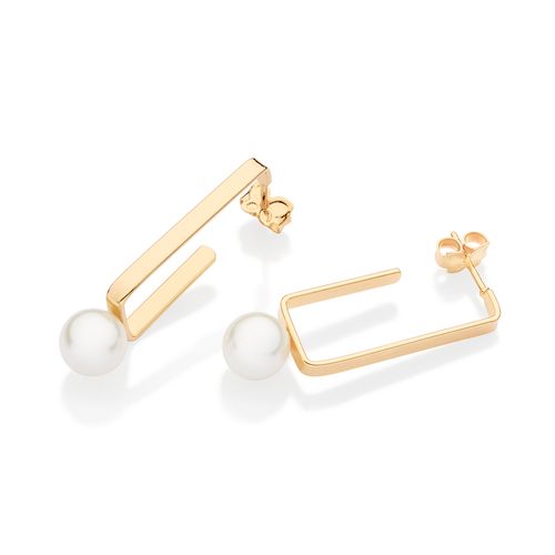 GOLD PEARL OF TIME SQUARE HOOP EARRINGS