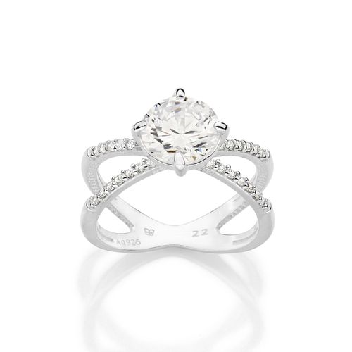 SILVER 925 DOUBLE BAND SOLITAIRE RING