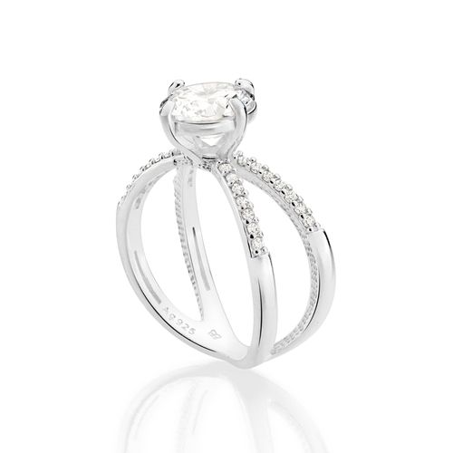 SILVER 925 DOUBLE BAND SOLITAIRE RING