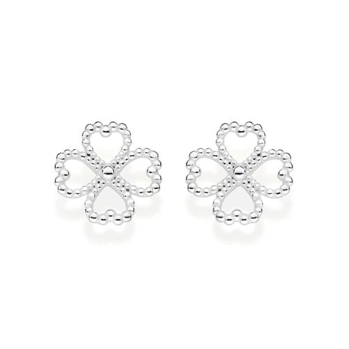 SILVER 925 FOUR LEAF CLOVE STUD EARRINGS