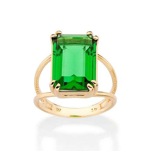 GOLD GREEN RECTANGULAR SOLITAIRE RING