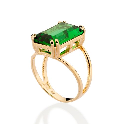 GOLD GREEN RECTANGULAR SOLITAIRE RING