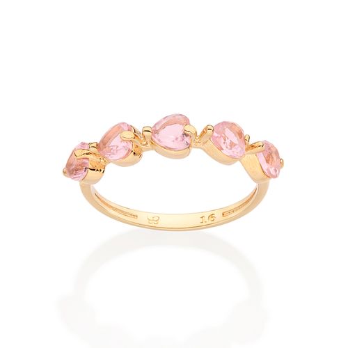 GOLD PINK HEARTS SKINNY RING