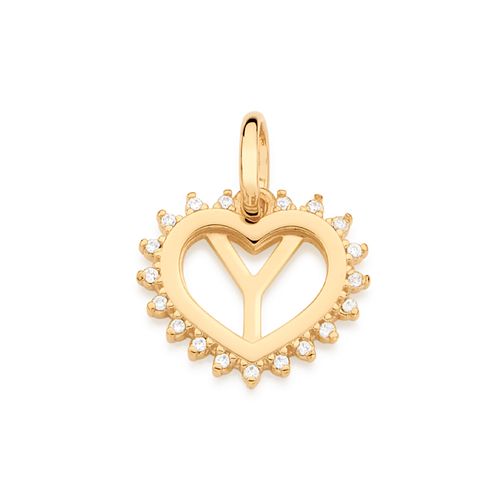 GOLD STUDDED HEART LETTER PENDANT -LETTER Y
