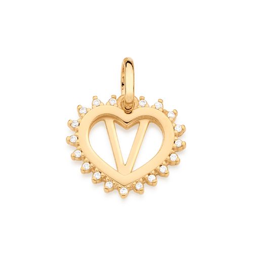 GOLD STUDDED HEART LETTER PENDANT -LETTER V