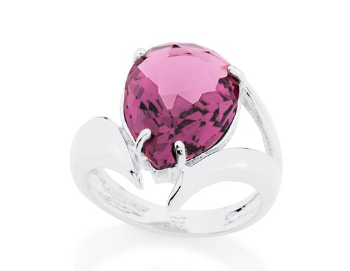 RHODIUM PLATED RING WITH CRYSTAL