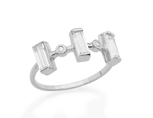 RHODIUM PLATED RING WITH CRYSTAL AND ZIRCONIA